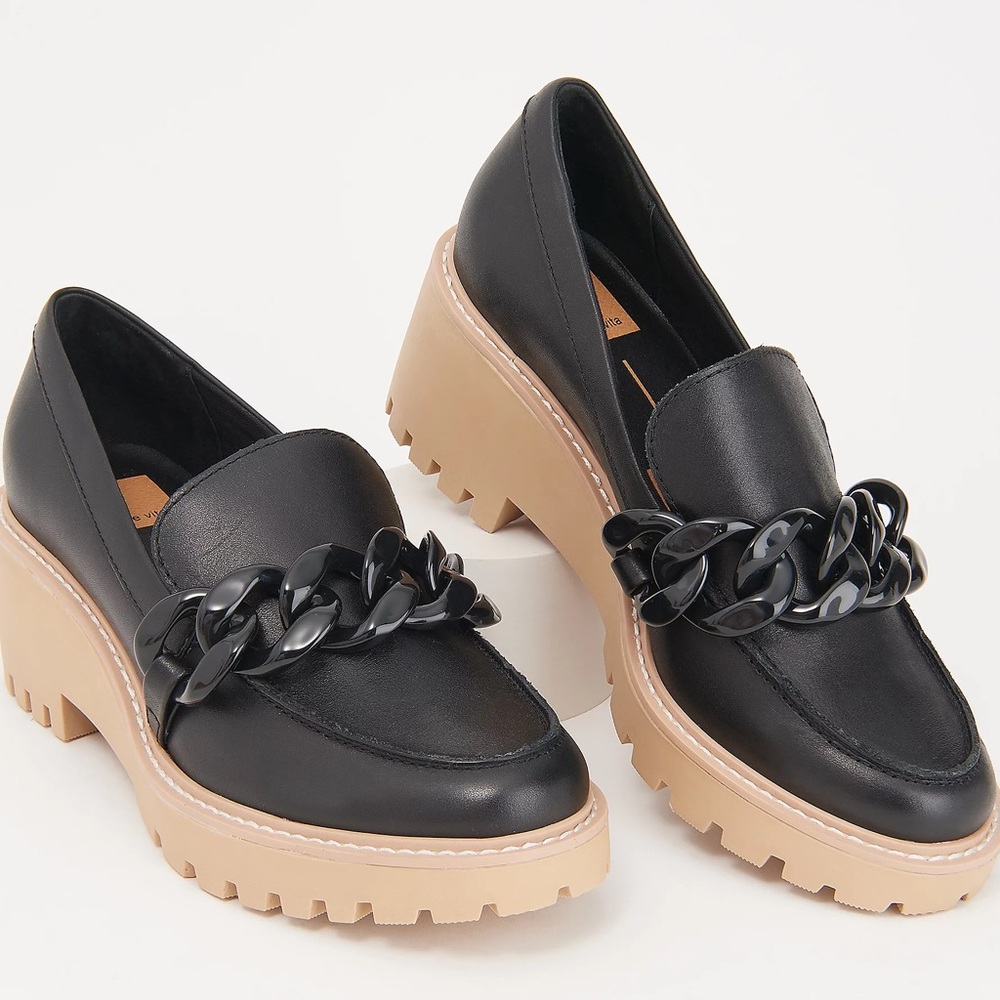 Dolce Vita Lug Sole Chain Detail Leather Loafers - Haris